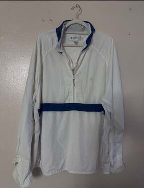 Vintage Coolibar UPF Sun Protection Pullover XL White Blue Half Zip Lightweight